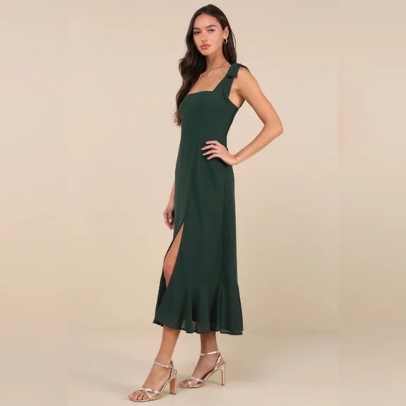 Lulus Summer Invite Emerald Green Tie-Strap Tiered Midi Dress Size XS - Picture 2 of 10